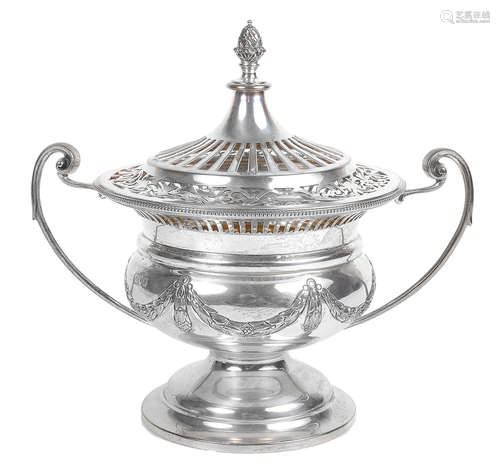 An Edward VII Neo Classical silver pot pourri vase and cover