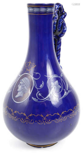 A Worcester Kerr & Binns 'Limoges Enamel' handled vase, probably decorated by Thomas Bott