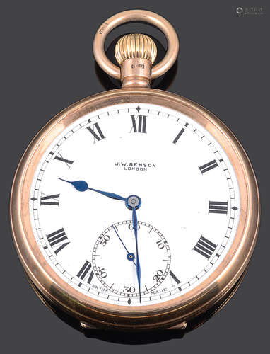 A 9ct gold J.W. Benson open faced pocket watch