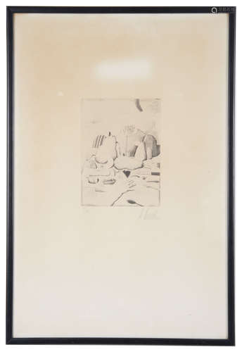 Karl Korab (Austrian, b.1937) 'Surrealist still life',drypoint etching