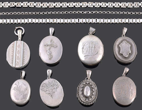 A collection of mainly Victorian hinged oval picture lockets