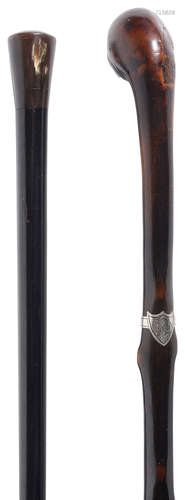 A Late Victorian horn and ebony walking cane