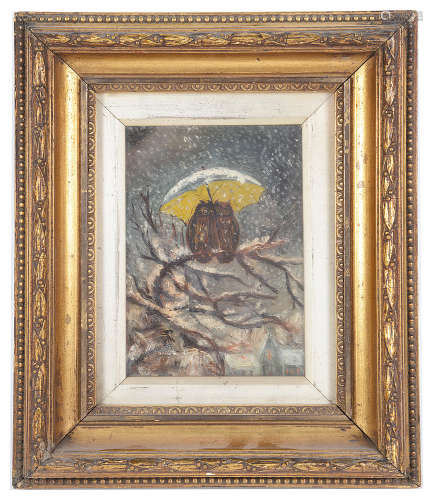 Late 19th c. Brit. School 'Winter snowstorm', oil on canvas, framed