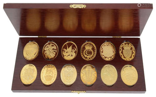 Lim Ed set of twelve 22 carat gold plated silver ingots; arms of the Prince and Princess of Wales