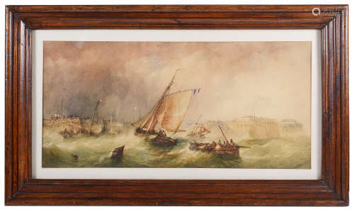 Alfred Herbert (c.1820-1861)'Fishing boats on a rough sea',watercolour