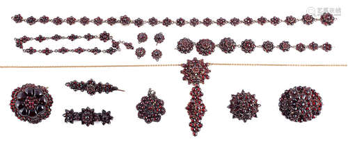 A collection of mainly Victorian Bohemian garnet set jewellery