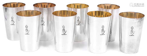 A set of eight Irish silver plated beakers c.1900