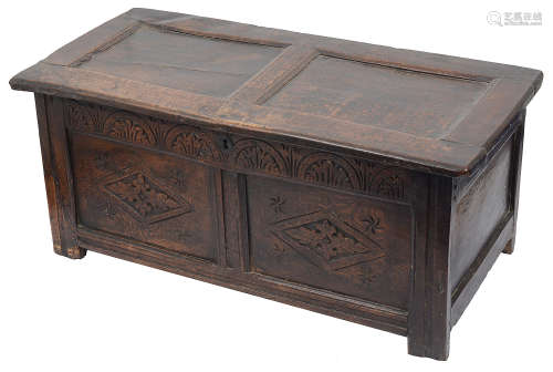 An early 18th century small joined oak coffer