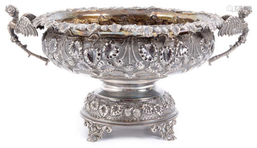 A 19th century Indian silver pedestal centrepiece bowl