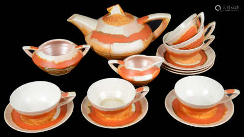 A German 1930s Art Deco Carstens Uffrecht pottery tea service