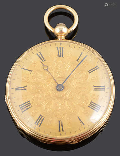 A ladies late 19th century Swiss 18K gold open faced pocket watch