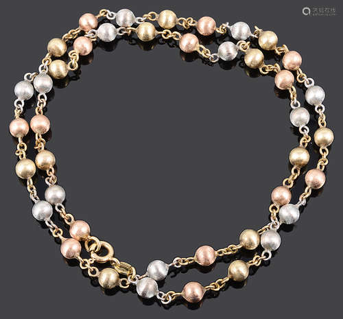 A contemporary Italian Chiampesan 9ct tricolour gold beaded necklace