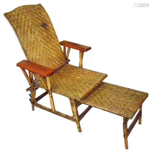 A late Victorian bamboo and split cane conservatory steamer armchair