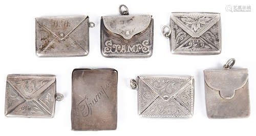 Six Edwardian silver stamp envelopes