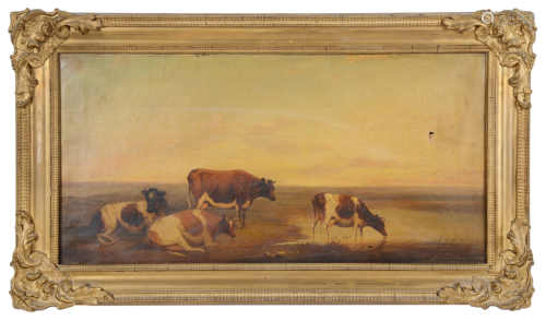 Mid 19th c. Irish School 'A group of watering cattle', oil on canvas