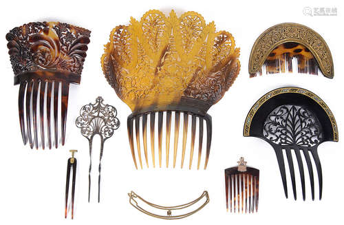 A collection of Victorian and later tortoiseshell hair combs