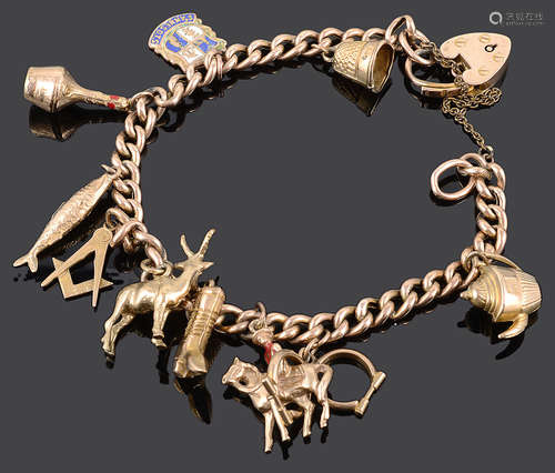 A 9ct rose gold curb link charm bracelet