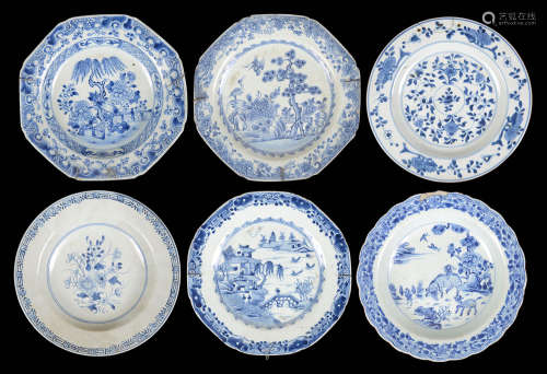 Six 18th/19th century Chinese export ware blue and white plates