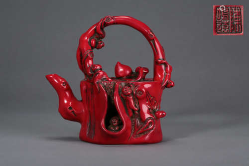A Chinese Carved Root-Shape Tea Pot