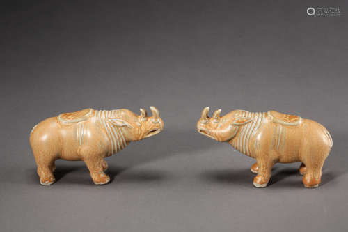 A Pair of Chinese Porcelain Rhinoceros