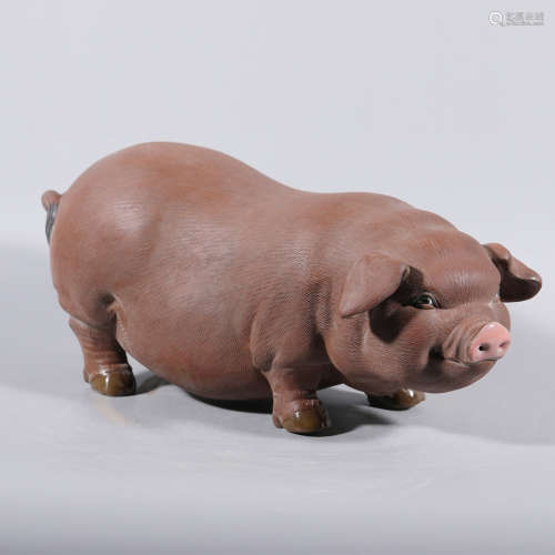 A Chinese Yixing Clay Pig Decoration