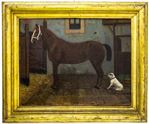 G. Cajani. Horse and dog. 53x70, Oil paint on canvas. Signed and dated 1880 on the bottom right.