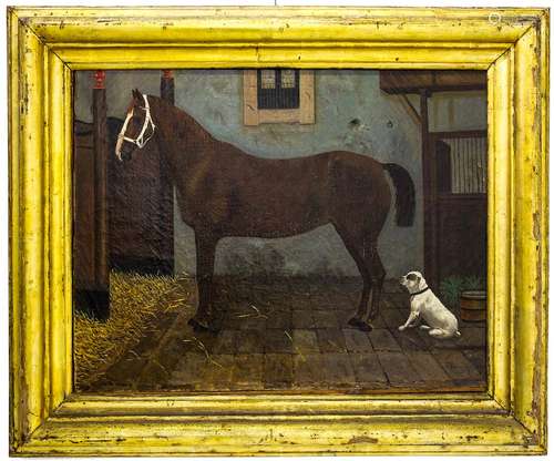 G. Cajani. Horse and dog. 53x70, Oil paint on canvas. Signed and dated 1880 on the bottom right.