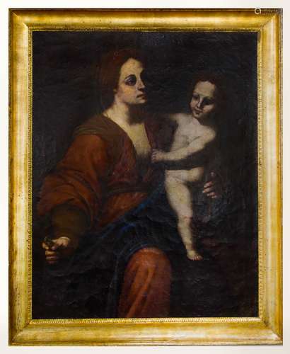 Italian painter from the 17th century, Central Italy school. Virgin Mary with baby. 110cm X 90cm,