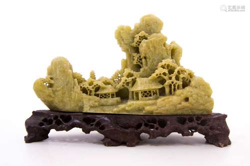 Landscape sculpture in steatite. Early of XX Century. China. H Cm 12 Base 17