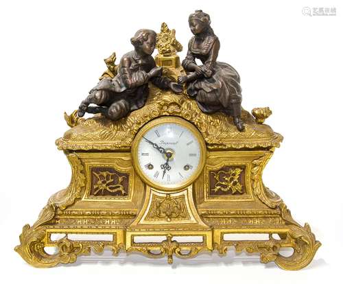 Bronze clock with people, branded “Imperial”, 34cm x 44cm, striking mechanism not working.