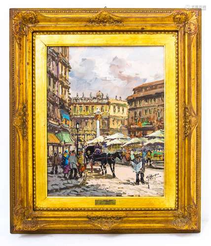 G.Perugino (1932). Urban street. 50cm x 37cm, oil paint on wood