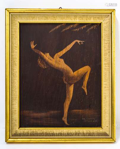 Painter form the 20th century. Nude. 30cm x 25cm, oil paint on wood. SIgned by Sebastiano Cuscunà