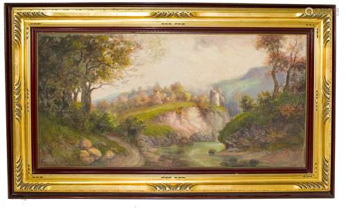 Italian painter from the 20th century. Landscape. 60x120; 148x85 (including the frame ), oil paint