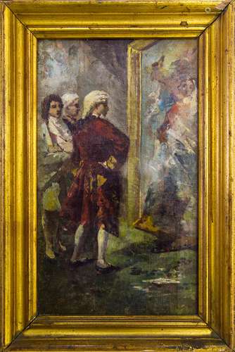 Italian painter of the XIX Century. Visiting. 29x17,5, oil on canvas.