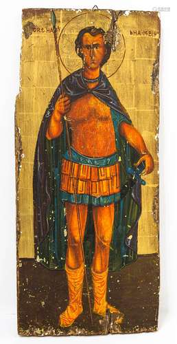 Piece with gold background, 17th century. Saint representation. 54cm x 24cm