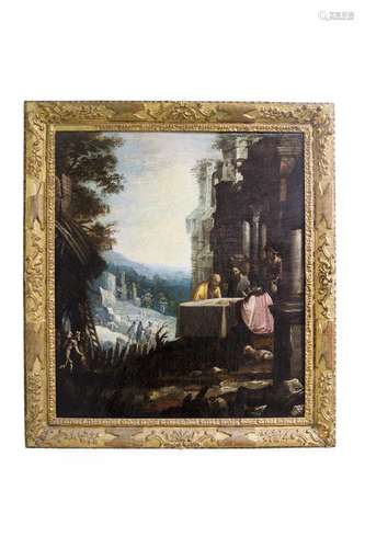 Italian painter of XVI Century, Venetian school. The supper at Emmaus. 56,5x50, oil painting on