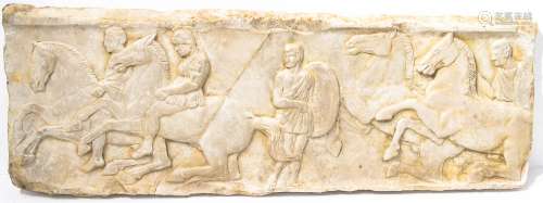 White marble piece, bas-relief. Neoclassic period. Roman scene. 24cm x 72cm