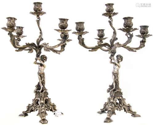 Pairs of chandeliers in silver, 5 lights, Florence manifacture, XX Century. H cm 37