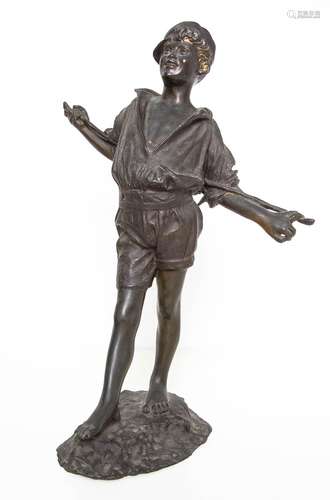 Gennaro Cacciapuoti. Bronze. Little boy with cane. H cm 37