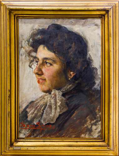 Saru Spina (Acireale, 1857 – Catania, 1943). Sicilian woman face. 40cm x 30cm, oil paint of