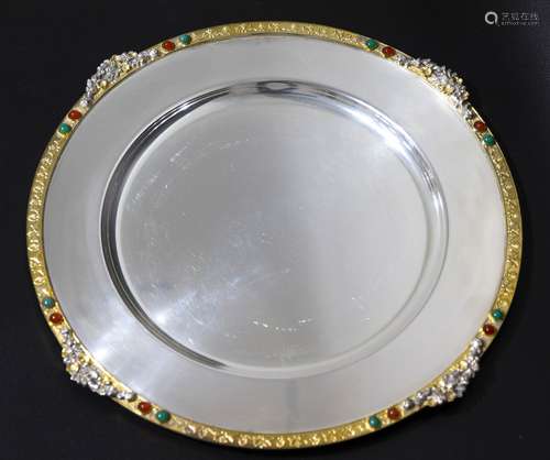 Argenteria Stefani, Bologna. Centerpiece in 800 silver with stones. Diameter Cm 37 Kg 0,900