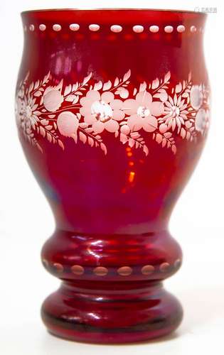 Biedermeier glass, Bohemia, 19th century. White and red. H cm 14