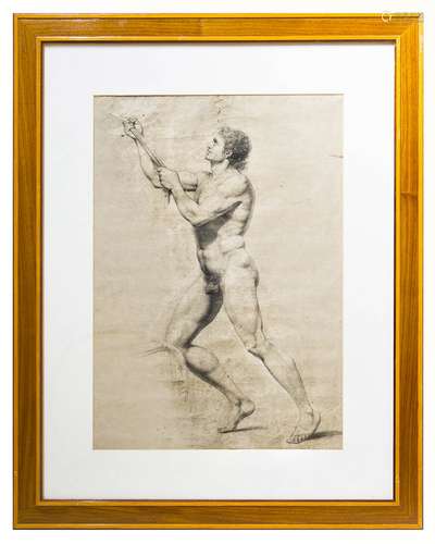 Male nude, 57cm x 40cm, pencil on paper, academic study.