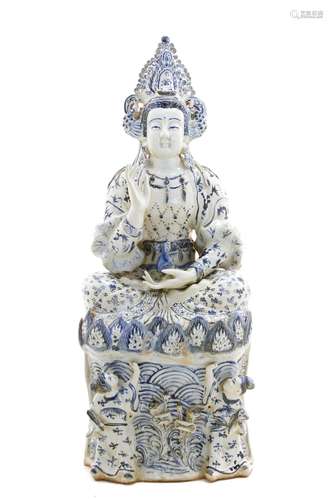 Chinese figure in white Porcelain, China, 20th century . With blue decorations. H cm 98