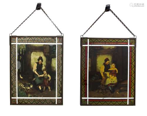 Painter of the XIX Century. Pairs of glass painting. Scenes of genre. Cm 32x27; Cm 31x26