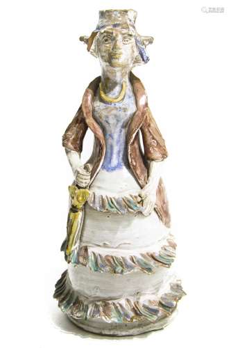 Ceramic chandelier from Caltagirone. Woman with pitcher. H Cm 39