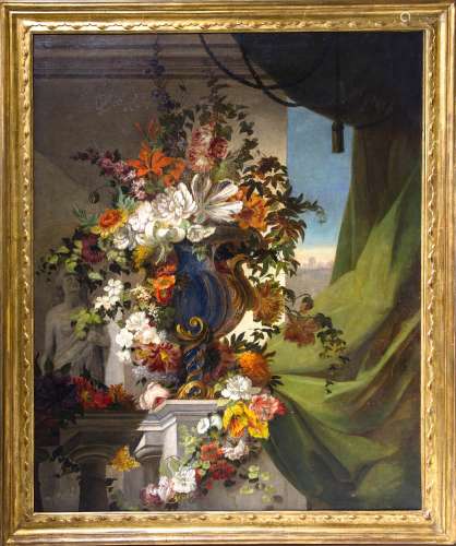 Painter of the circle of Jean Baptiste Monnoyer (1636-1699). Still life of vase of flowers. 140x115,