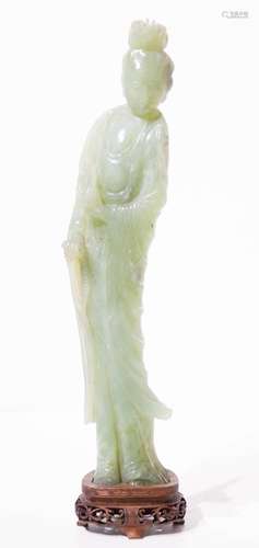 Jade statuette, Guanin, 20th century. H cm 34 (base included)