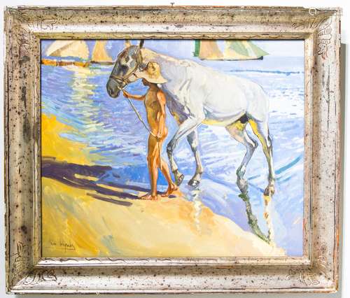 Piero Vertewille. Young boy with horse. 60cm x 50cm, oil paint on wood