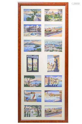 Watercolored postcards of Italian landscapes. 10cm x 15cm, signed